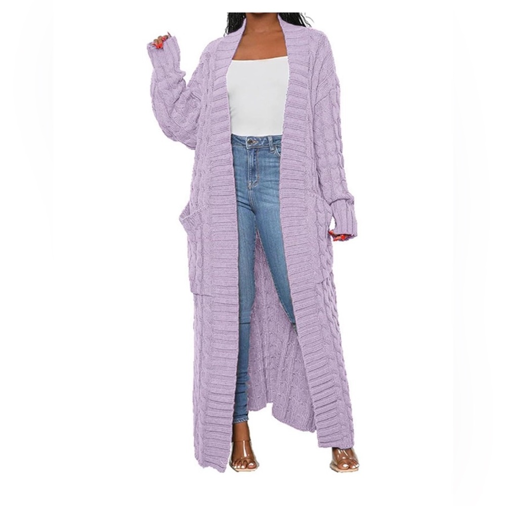 Long Open-Front Cable Knit Cardigan Sweater - (chose color and size )s- xxl